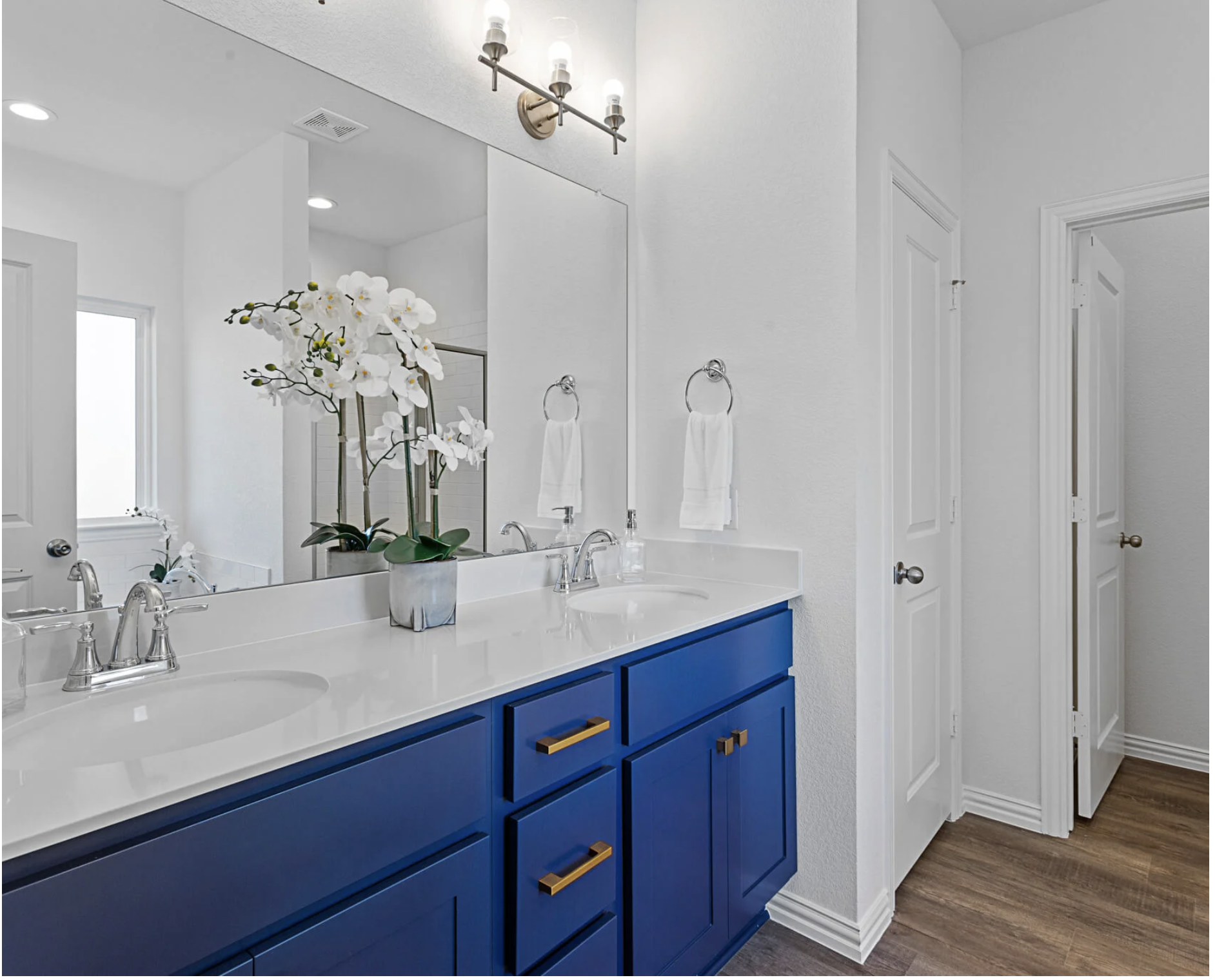 Contemporary bathroom with dual vanities