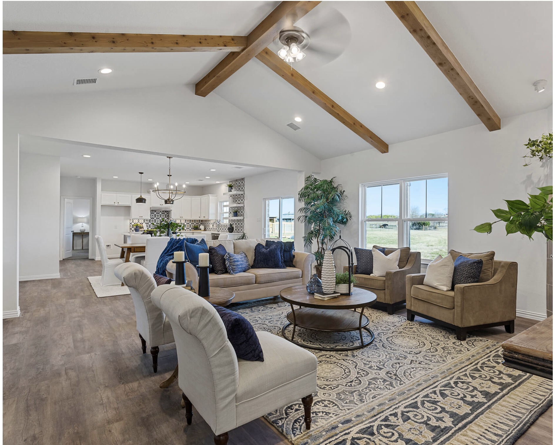 Spacious living room with vaulted ceilings
